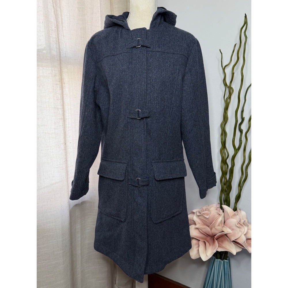 Woolrich Hooded Parka Jacket Coat Wool Blend Navy Blue Toggle‎ Zip Women's SMALL